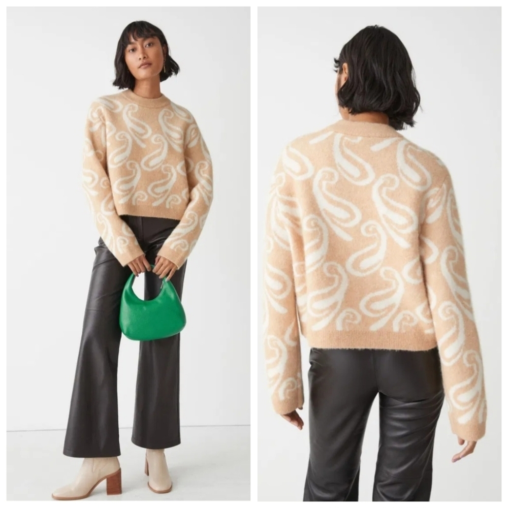 & Other Stories Alpaca Wool Blend Sweater Beige Abstract Pattern Women’s L